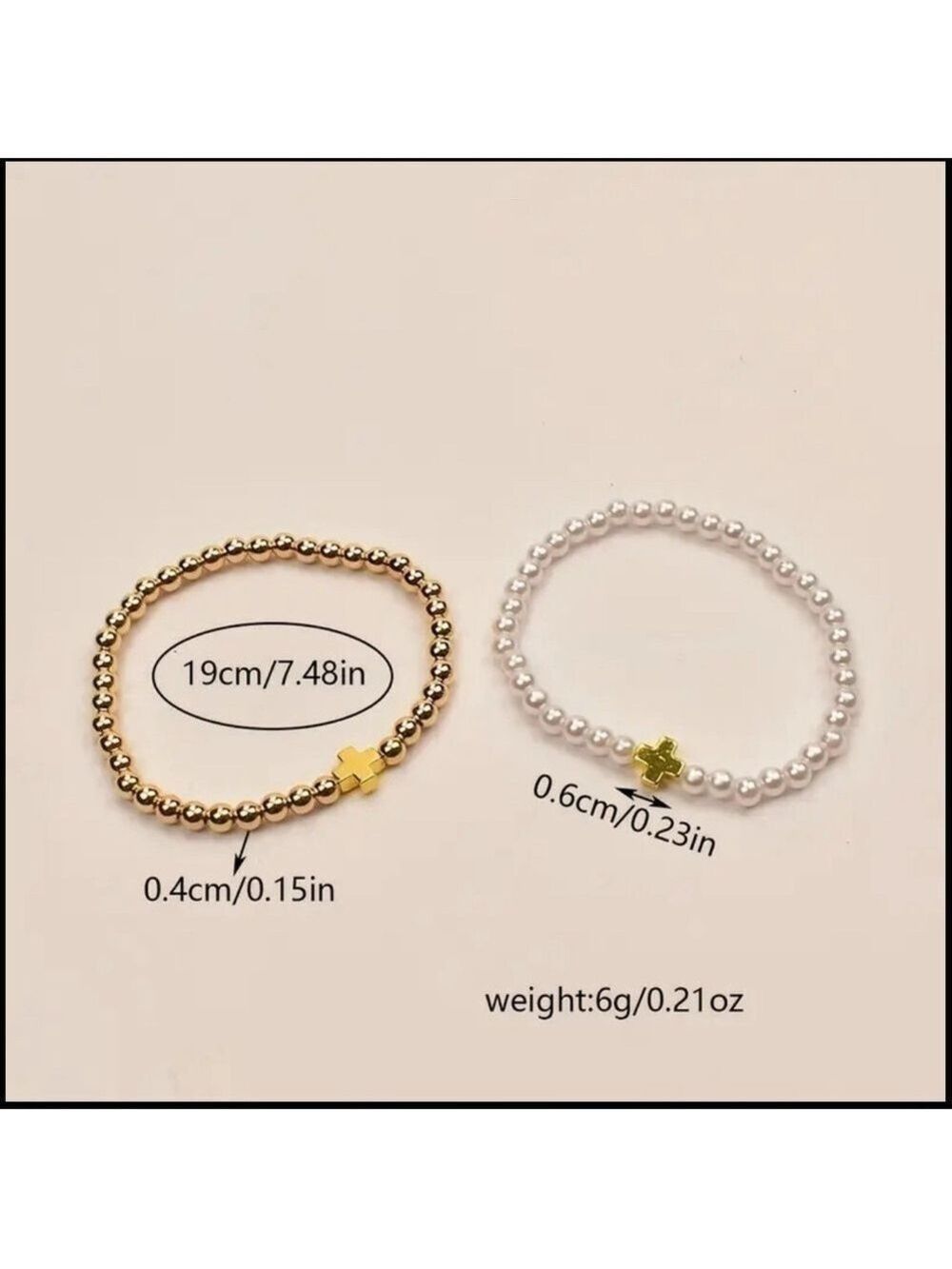 2pc Set of Beaded Cross Bracelets, Simple and Fashionable Bracelet Ornaments NIP - Picture 4 of 4